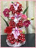 豪華３段お花のピンクおむつケーキ＜Ｍテープ＞