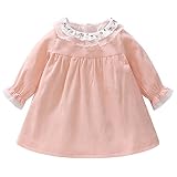 ANKECHANG ベビー服 ドレス ワンピース 長袖 コールテン 子供服 女の子 おしゃれ レース フリル size 80 (ピンク)