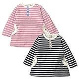 ベビー服 女の子 ワンピース 長袖 UZULAND 接結天竺 レース装飾 花柄ポケット ボーダー柄 女児 ベビー (1.ピンク/95cm)