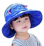 WmcyWell 幼児用 動物柄 猫 女の子 キッズ 赤ちゃん 日よけ帽子 つば広 ハット 紫外線　キャップ uvカット おしゃれ 子供 アウトドア 春夏、青