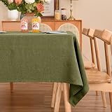 SEASHORE TREE テーブルクロス 撥水 おしゃれ table cloth 布 麻 リネン 140x240cm 防水 厚手 無地 北欧 丸洗い お手入れ簡単 家庭用 食卓用 耐熱 長方形 - オリーブグリーン