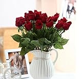 BASONG 造花　薔薇　バラ 花束　10本セット　結婚式 ホーム パーティー用　飾り スカーレッド