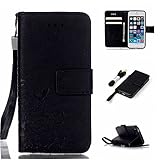 UNEXTATI iPhone SE ケース 高品質 PUレザー 手帳型ケース 衝撃吸収 カバー カード収納 全面保護 Apple iPhoneSE 用 Case Cover (ブラック)