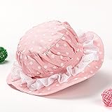 キッズ　帽子　幼児　女児　赤ちゃん　ベビー　かわいい帽子　ハット　ピンク　48cm 50cm　紫外線対策　コットン　折りたたみ可　あごひも (50cm)