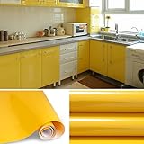 KINLO　DIY 壁紙 キッチン戸棚シート 台所ステッカー　はがせる ウォールステッカー 防水　耐熱　防油汚れ 0.61M×5M(4ロール) カラー：イエロー
