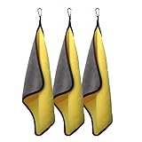 フィッシングタオル 3枚組 カラビナ付マイクロファイバータオル 30×30cm KAN000892 (A．イエロー)