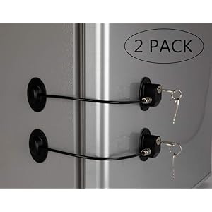 冷蔵庫ドアロック 2個パック 鍵4つ ファイル引き出しロック 冷凍庫ドアロック 子供安全キャビネットロック REZIPO ブラック
