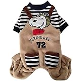 犬服 Tシャツ ペット服 ドッグウェア 可愛い スヌーピー 洋服 ペットウェア 春秋冬服 四足 フード付き 犬の服 綿製 柔らかい 防寒 人気 ファッション 小中型犬服 猫服 ペット用品 脱毛保護 ハロウィン クリスマス (3S，ブラウン)