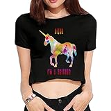 bettermart Women Bitch I ' m a unicorn rainbow Bareへそ出しCrop Top Dew NavelセクシーTシャツブラック US サイズ: XL カラー