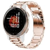Lamshaw for Venu 2S バンド, ステンレス メタル ベルト 交換バンド 対応 Garmin Venu 2S スマートウォッチ (ローズゴールド)