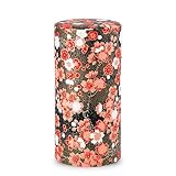 のレン 茶筒 茶缶 キャニスター 200g缶 (和紙の茶筒 - 梅 ブラック) / 日本製 友禅和紙 スチール缶 中蓋つき 密閉 容器 保存容器 乾物容器/茶筒 おしゃれ お茶缶 容器