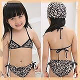 モマソング 黒豹柄ビキニ風3点セット子供水着 キッズ 女の子 豹柄 ビキニ 90cm-3T