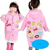 Ymgot キッズ レインコート 女の子 ランドセル レインウエア 子供 カッパ 雨具 小学生 通学 (S(90-105cm), イチゴ)