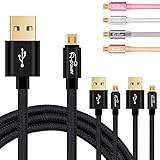 【1m×3本セット】A-Power micro USB ケーブル マイクロ USB3.0 スマホ 急速 充電 2.4A 最大2.7A 高速 データ転送 5Gbps 高耐久 編組ナイロンケーブル ZP-322AS (ゴールド)