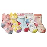 （エイーホ)Ayfoone 靴下　キッズ ベビーソックス ラブリーデザイン 5足セット クルー丈 カラフル 女の子 ([9-15cm]約0-2歳半)
