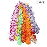 KangniceカラフルハワイアンルアウシルクFlower LeisジャンボネックレスビーチパーティーSuppliesセット、24パック