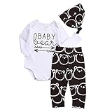 misaky 1setベビー女の子男の子トップスロンパース+ロングパンツ帽子3点服装 70CM(Age:3M) ホワイト Misaky