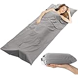 Doact インナーシュラフ 寝袋 インナーシーツ トラベルシーツ 軽量 肌触り良い 封筒型 ホテル 列車 旅行用 車中泊 アウトドア キャンプ テント 防災 グッズ 丸洗い可 収納バッグ付き（ダークブルー）