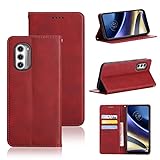 に適用する Moto G52J 5G / G52J 5G II ケース 手帳型 手帳型ケース カバー PUレザー カード収納 財布型 耐衝撃 ケース マグネット スタンド機能付き 5色 (に適用する Moto G52J 5G / G52J 5G II ケース 手帳型) (レッド)