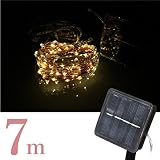 イルミネーション ソーラー LED ワイヤー 7m シャンパンゴールド 50球 防水 銅配線 クリスマスツリー 金 _76219