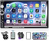 CAMECHO 7インチ ダブルディン カーステレオ オーディオ Bluetooth MP5プレーヤー USB FM マルチメディアラジオ + 4 LED ミニバックアップカメラ ハンドル付き リモートサポート 携帯電話同期 (Android/iOSで使用)