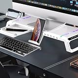 モニター台 USB2.0/3.0 モニタースタンド 雰囲気ライト付pc台 机上台 幅50cm Monitor Stand Adjustable Height パソコンラック卓上 幅階可変 ディスプレイ 台 卓上耐荷重30Kg (White, 2.0 USB)