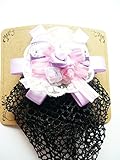 オリジナル ハンドメイド パープル　リボン　フラワー　レース　　ローズ　ラインストーン　バレッタネット　No98