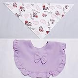 【激安スタイ店】お試し！ スタイ2点 セットフリルパープル ミニーちゃん 女の子 / よだれかけ お出かけ おめかし 防水 かわいい襟 / 綿 コットン100％ ビブ 柔らかい スナップ よだれ 吸収
