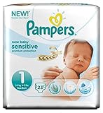 パンパース新しい赤ちゃん敏感おむつサイズ1キャリーパック - 23おむつ (Pampers) (x2) - Pampers New Baby Sensitive Nappies Size 1 Carr