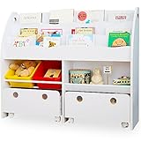 LOWYA （ロウヤ） おもちゃ収納 絵本棚 絵本ラック 本箱 おもちゃ箱 子供用 木製 ワイドタイプ ホワイト おしゃれ 新生活