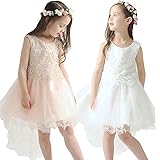 JJ-Factory ピンク ホワイト フィッシュテール 子供ドレス カットワーク レース キッズ ドレス (100cm, ピンク)
