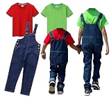 ノーブランド品【Sai彩】マリオルイージブラザーズ子供用コスプレ子供服セットアップオーバーオール半袖Tシャツ可愛いキャラクターハロウィン楽々2点SETUSJユニバ春夏RED赤,110