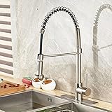 Votamuta Best Modern Brushed Nickel High Arch Pull Down Pre Rinse Pull Out Sprayer Single Handle Kit