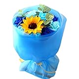【ローズ&ひまわり花束 ブルー】フレグランスソープフラワー 枯れないお花 お祝い お見舞い 誕生日 送別会 卒業 入学のプレゼントに (ブルー)