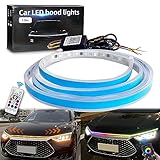 GZRUICA LED テープ フードライト LEDテープライト 流れるウインカー LED シーケンシャル 車用 防水 極薄型 流れる LEDテープ ボンネットライト ディライト 汎用品 DC12V RGB 多色切り替え モード変更可能 スマートフォンAPPで Bluetooth制御 コントローラーキット リモコン付き 1.8M