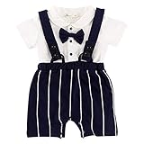 Famuka ベビー服 半袖 ロンパース 男の子 春夏用 紳士風フォーマル カバーオール (ブルー, 3-6M)