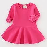 Honel 女の子 ワンピース チュニック ベビー服 かわいい 通園 通学 キッズ 子供服 ガールズ ドレス シンプル 春 秋 冬（ローズレッド、96cm）