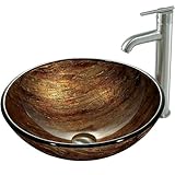 Vigoオレンジサンセットガラス容器シンクと蛇口セット、つや消しニッケル