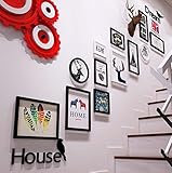 13絵画の階段の壁の装飾壁の組み合わせ、テレビの背景壁掛けの絵画の組み合わせ装飾的な絵画、クリエイティブな壁掛けのソリッドウッドフレーム、アクリルの3D文字の壁のステッカー+スプライシングの鹿ヘッド