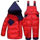 【YW】ベビーコート・ジャンパー 児童羽毛ジャケットセット服とズボンが 男女赤ちゃんまだら羽毛ジャケット (90cm, 赤い)