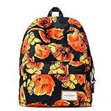 Artone Women's Flower Butterfly Daypack With Laptop Compartment Black Orange [並行輸入品]