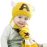 (よキーよ)Yokeeyo ニット帽子とマフラーのセット 3Dエンジン耳付き帽子 耳まであたたかキャップ 赤ずきんちゃん風マフラー ニットキャップ 可愛い耳　ベビー用ハット 赤ちゃん キッズ 男の子 