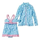 (ニッセン) nissen キッズ 女児 女の子 水着 2点セット ( ラッシュガード + ワンピース ) ブルー系(花柄) 身長 120cm