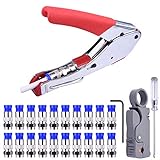 NOUVCOO　4 in 1 同軸ケーブル 同軸コネクタ圧着工具 圧着ペンチ RG58/59/62/6/3V2V/4C/5C　20個Fコネクタ　ケーブルストリッパー　ワイヤカッター　多機能　テレビ ビ