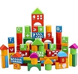 Brightly Colored教育アルファベット木製ビルディングブロック100 pc Stacking Setおもちゃfor Toddlers & Kids Age 2、3 & 4 +