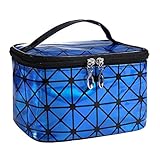 Lutents レディーズ 化粧バッグ 化粧ポーチ 収納バッグ トラベルポーチ  鏡付き 洗面用具 小物入れ 超軽量　機能的　大容量 アウトドア 出張 旅行用 (ブルー)