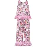 ローラ・DareピンクLeopardフラワーフリル付き2ピースパジャマガールズ2t-6 X