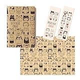 gift-ippo ブックカバー 紙製 クラフト 猫柄 文庫本 対応 しおり付き 日本製 (クラフト紙, 小サイズ（文庫本用）)
