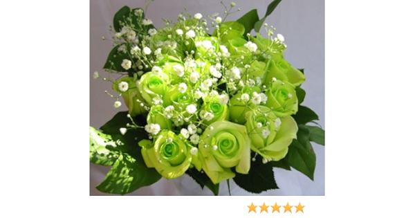 Amazon グリーンローズの花束 エメラルド 緑色のバラ本 カスミ草 グリーン付きバラの花束 生花 お祝い 記念日 誕生日 フラワーギフト バラ 花束 オンライン通販