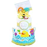 ベビーアルテ おむつケーキ Sassy ( サッシー)  ベビーパーティー2段 おむつケーキ 【おむつ:パンパースSサイズ】 【カラー:ブルー】 今治 タオル 歯固め